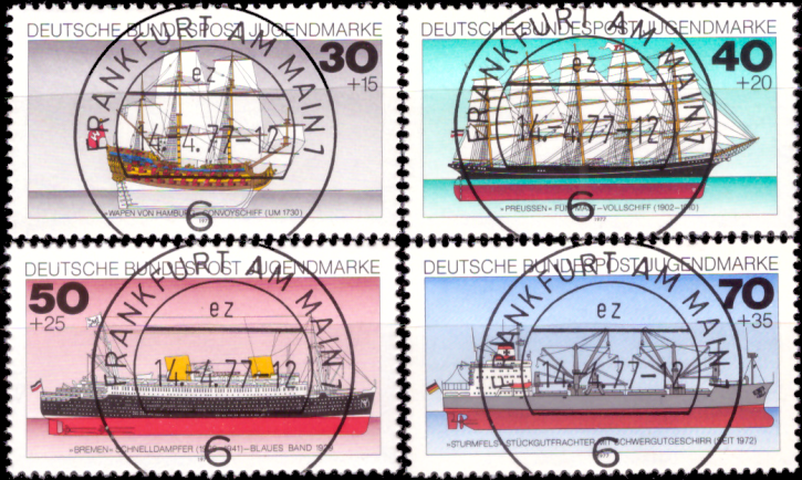 Briefmarken BRD (Bund) 1977, Mi.Nr. 929-932, Jugend: Deutsche Schiffe. Gestempelt