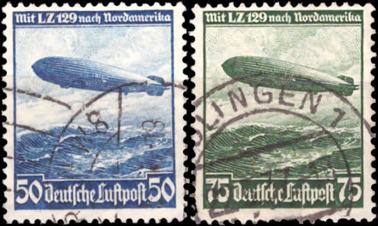 Briefmarken Deutsches Reich 1936, Mi.Nr. 606-607, Flugpost - Luftschiff Hindenburg, Gestempelt