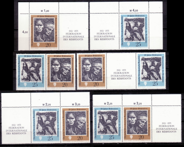 Briefmarken: DDR 1971, Mi.Nr. 1680-1681, WZd248-WZd254 6 Kombis komplett, Wiederstandskämpfer, Postfrisch
