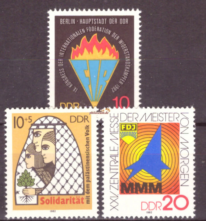Briefmarken: DDR 1982.Lot aus Mi.Nr. 2736, 2743, 2750,FIR, Palästina, MMM, Postrisch