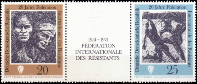 Briefmarken: DDR 1971, Mi.Nr. 1680-1681 (WZd251), Föderation der Widerstandskämpfer (FIR). Postfrisch