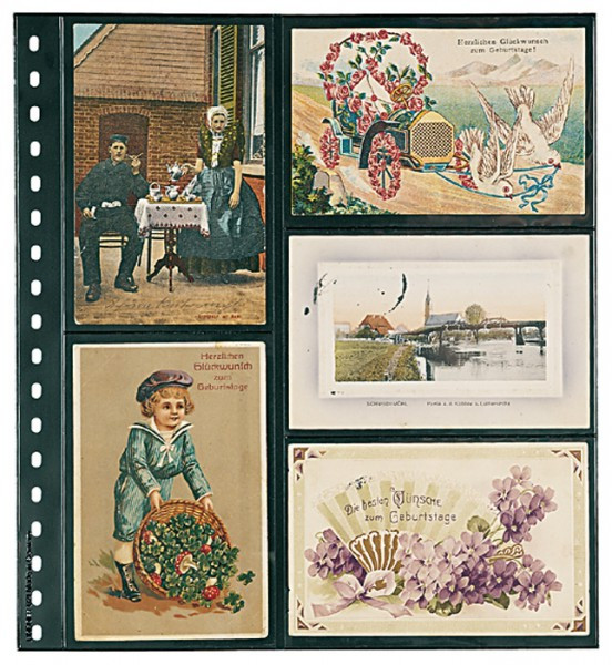 Lindner Omnia Postkartenblatt mit 5 Taschen pro Seite, für 10 alte Postkarten oder Belege 95 x 143 mm, schwarz, 10er-Packung