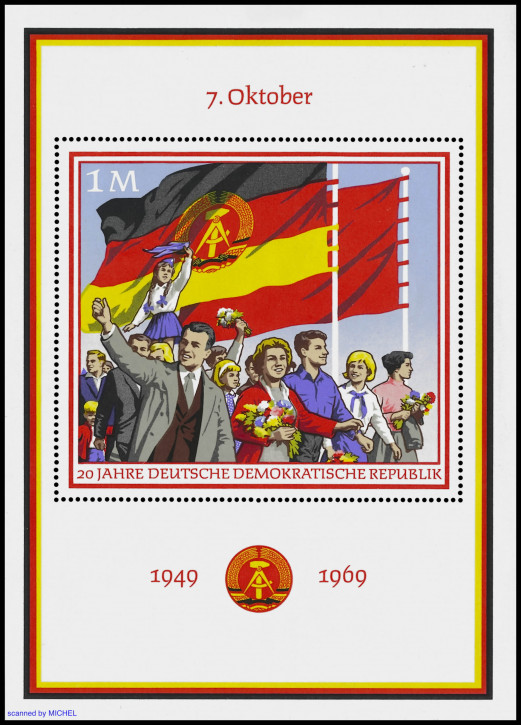 Briefmarken DDR 1969, Mi. Nr. Block 29, 20 Jahre DDR (II). Postfrisch