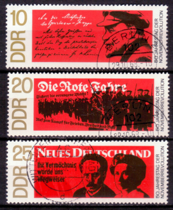 Briefmarken DDR 1968, Mi. Nr. 1417-1419, Novemberrevolution. Gestempelt