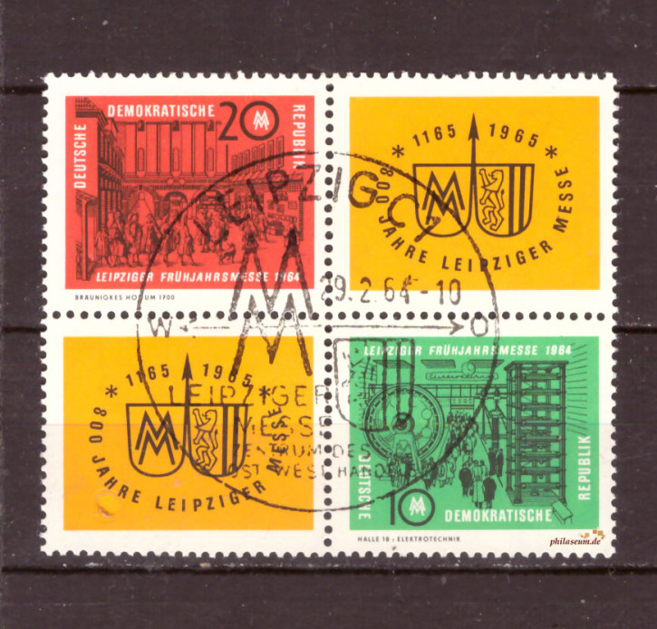 Briefmarken: DDR 1964 Mi.Nr. 1012-1013 4er Block, Fruehjahrsmesse, Gestempelt