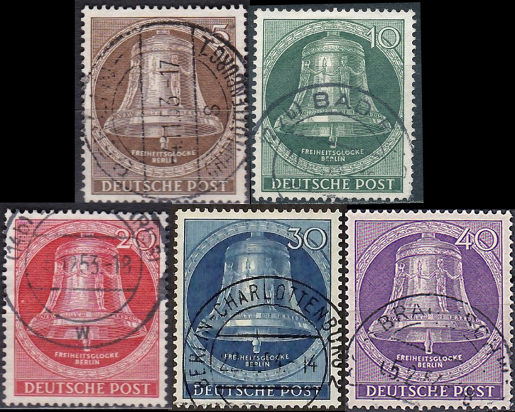 Briefmarken Berlin 1953 Mi.Nr. 101-105, Freiheitsglocke (III). Gestempelt