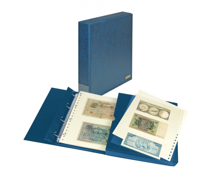 Lindner Banknoten-Album ECO inkl. Schutzkassette und 20 Klarsichthüllen Blau