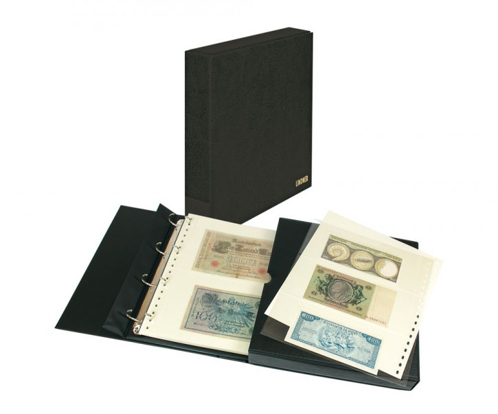 Lindner Banknoten-Album ECO inkl. Schutzkassette und 20 Klarsichthüllen Schwarz