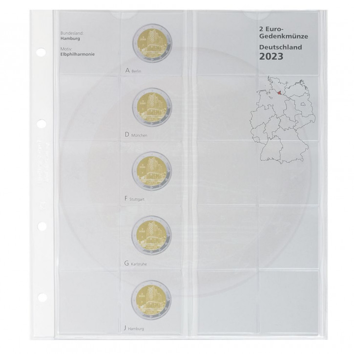 Lindner karat Vordruckblatt 2 Euro-Gedenkmünzen "Hamburg 2023" aus der Serie Deutsche Bundesländer 2023-2038