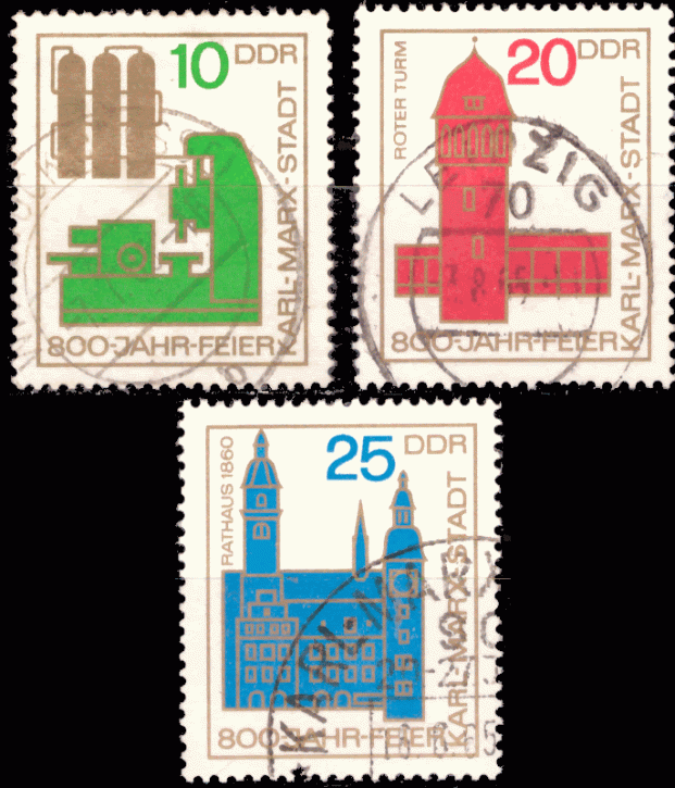 Briefmarken: DDR 1965, Mi.Nr. 1117-1119, Chemnitz/ Karl-Marx-Stadt, Gestempelt
