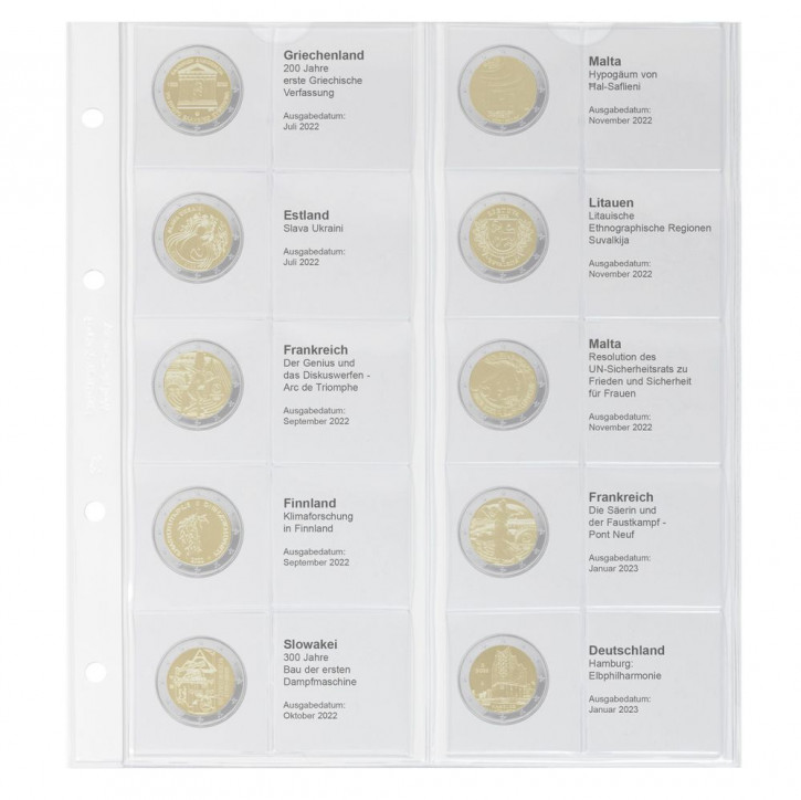 Lindner Vordruckblatt karat 2 Euro-Gedenkmünzen chronologisch: Griechenland 2022 - Deutschland 2023