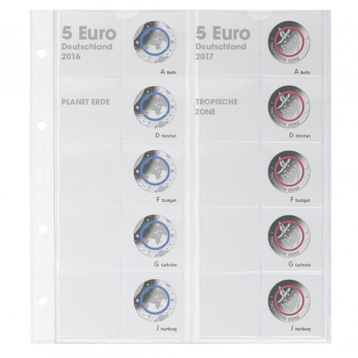LINDNER Vordruckblatt karat für 5 Euro-Sammlermünzen: Deutschland 2016 - 2017