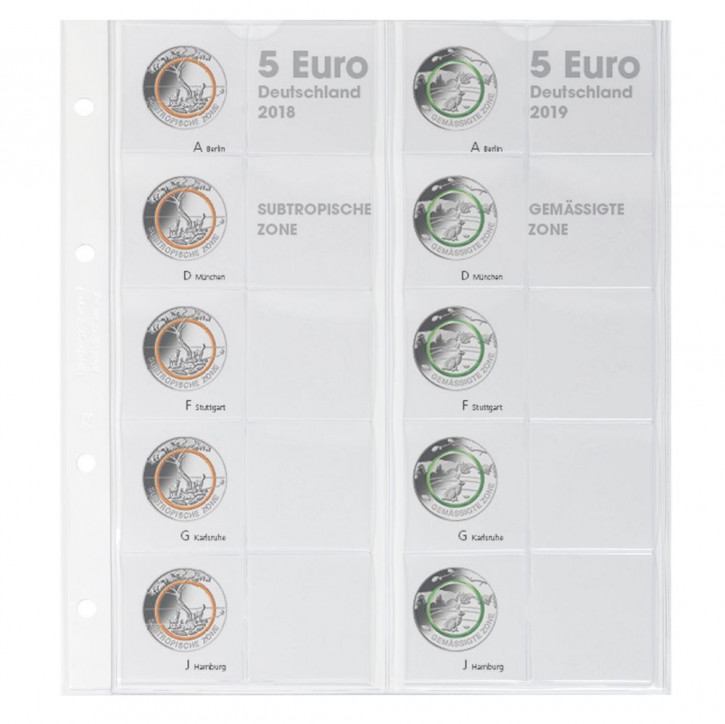 LINDNER Vordruckblatt karat für 5 Euro-Sammlermünzen: Deutschland 2018 - 2019