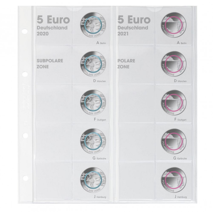 LINDNER Vordruckblatt karat für 5 Euro-Sammlermünzen: Deutschland 2020 - 2021