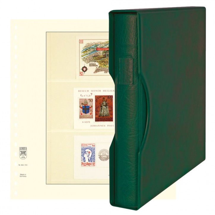 Lindner Komplettangebot: Ringbinder-Set REGULAR (1124) in Grün inkl. 2x 10er-Packungen T-Blanko-Blätter 3 Streifen: 76/75 mm