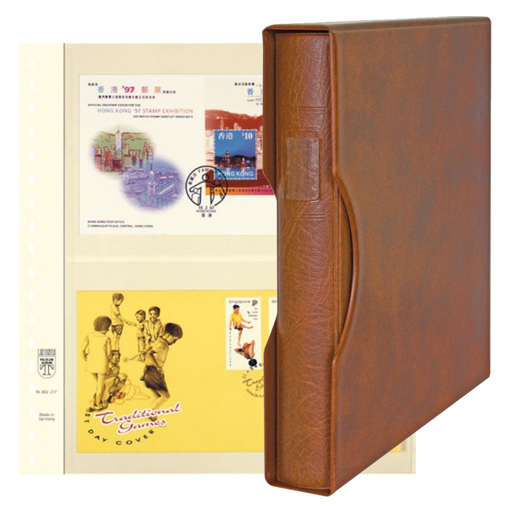 Lindner Komplettangebot: Ringbinder-Set REGULAR (1124) in Hellbraun inkl. 2 10er-Packungen dT-Blanko-Blätter 2 Streifen 141/142 mm