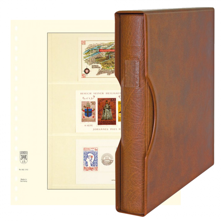 Lindner Komplettangebot: Ringbinder-Set REGULAR (1124) in Hellbraun inkl. 2x 10er-Packungen T-Blanko-Blätter 3 Streifen: 76/75 mm