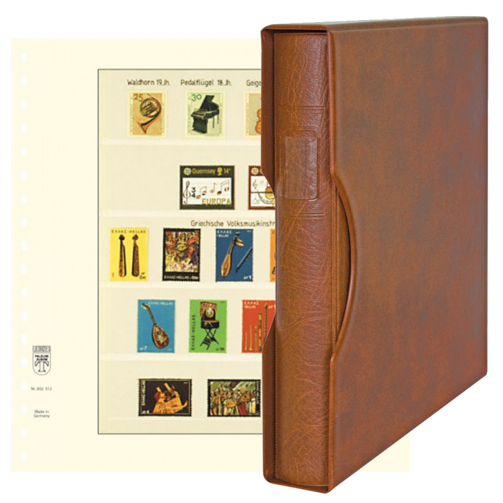 Lindner Komplettangebot: Ringbinder-Set REGULAR (1124) in Hellbraun inkl. 2x 10er-Packungen T-Blanko-Blätter 5 Streifen: 38/43/44 mm