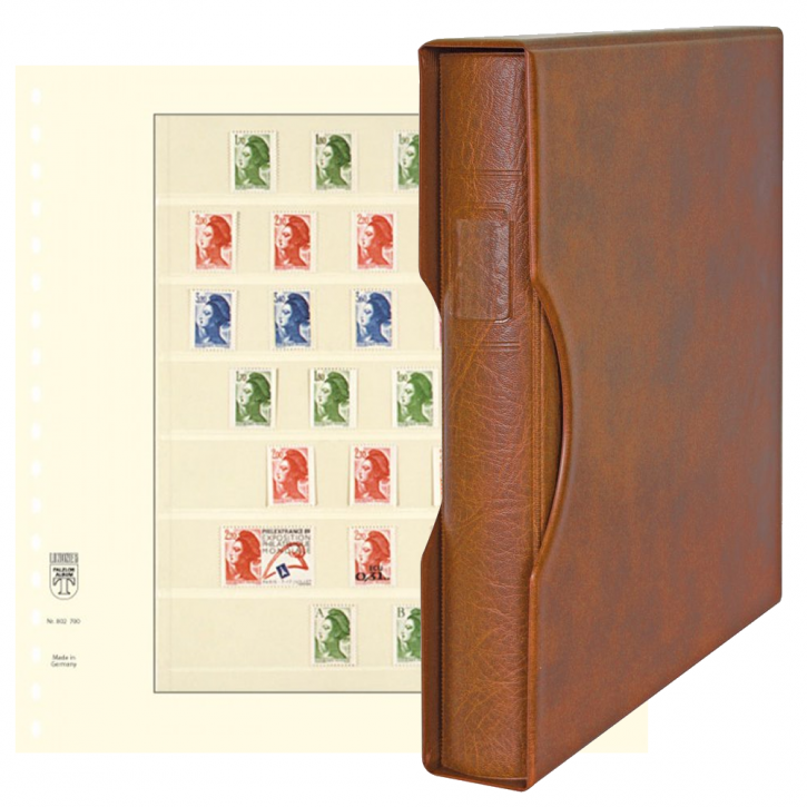 Lindner Komplettangebot: Ringbinder-Set REGULAR (1124) in Hellbraun inkl. 2x 10er-Packungen T-Blanko-Blätter 7 Streifen: 28/30 mm