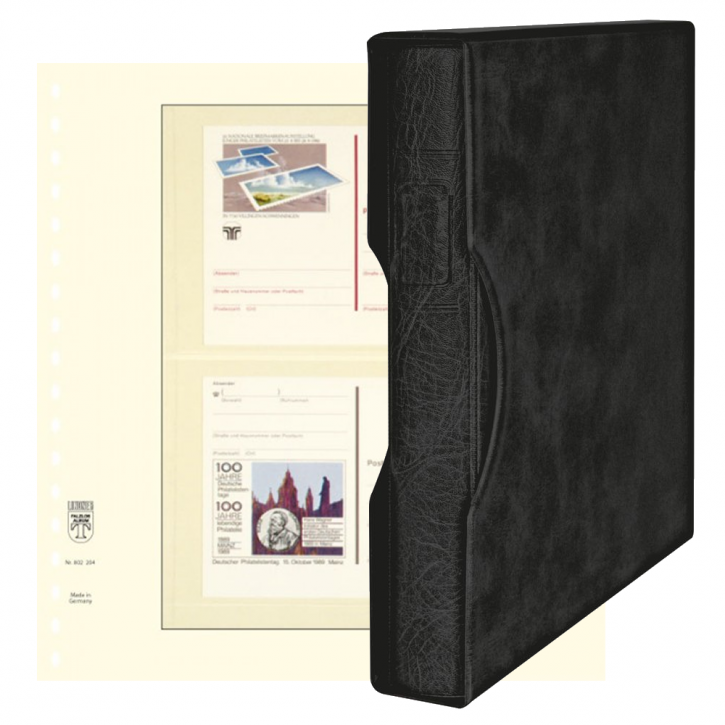 Lindner Komplettangebot: Ringbinder-Set REGULAR (1124) in Schwarz inkl. 2x 10er-Packungen T-Blanko-Blätter 2 Streifen 120/119 mm