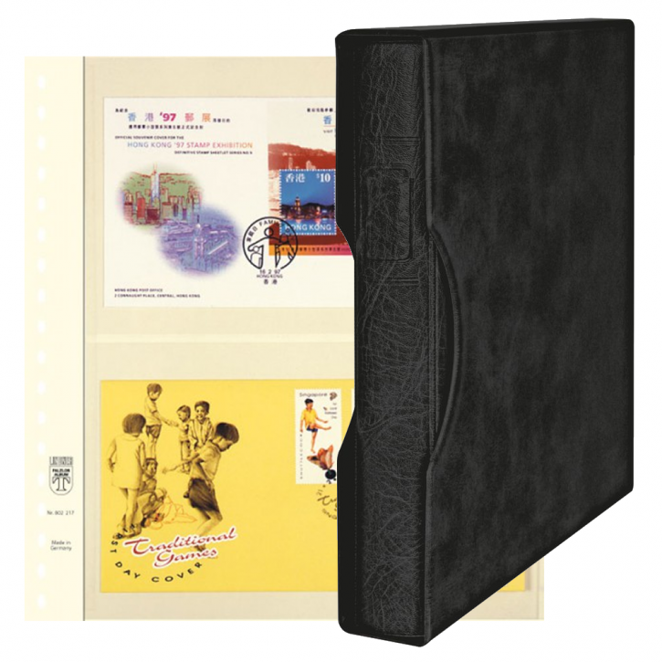 Lindner Komplettangebot: Ringbinder-Set REGULAR (1124) in Schwarz inkl. 2x 10er-Packungen T-Blanko-Blätter 2 Streifen 141/142 mm