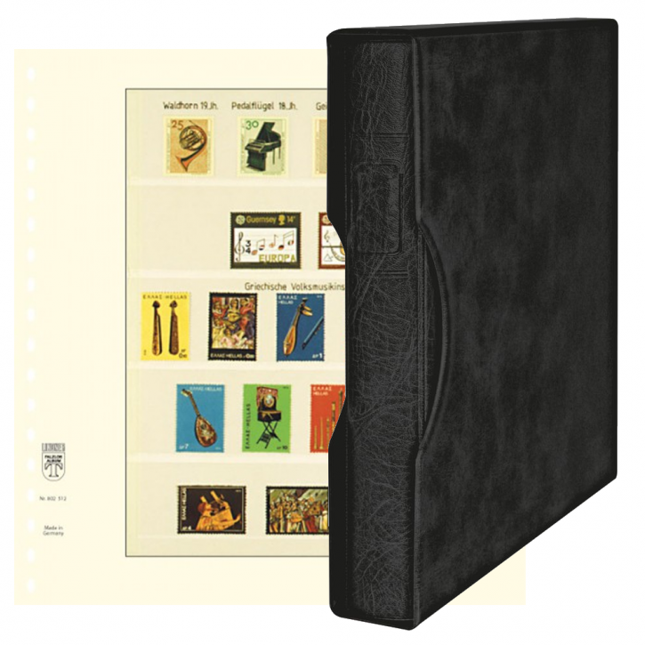 Lindner Komplettangebot: Ringbinder-Set REGULAR (1124) in Schwarz inkl. 2x 10er-Packungen T-Blanko-Blätter 5 Streifen: 38/43/44 mm