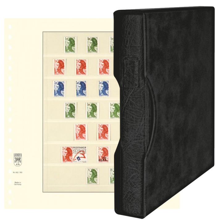 Lindner Komplettangebot: Ringbinder-Set REGULAR (1124) in Schwarz inkl. 2x 10er-Packungen T-Blanko-Blätter 7 Streifen: 28/30 mm