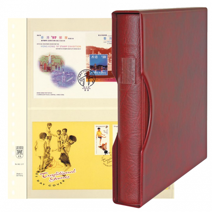 Lindner Komplettangebot: Ringbinder-Set REGULAR (1124) in Weinrot inkl. 2x 10er-Packungen dT-Blanko-Blätter 2 Streifen 141/142 mm