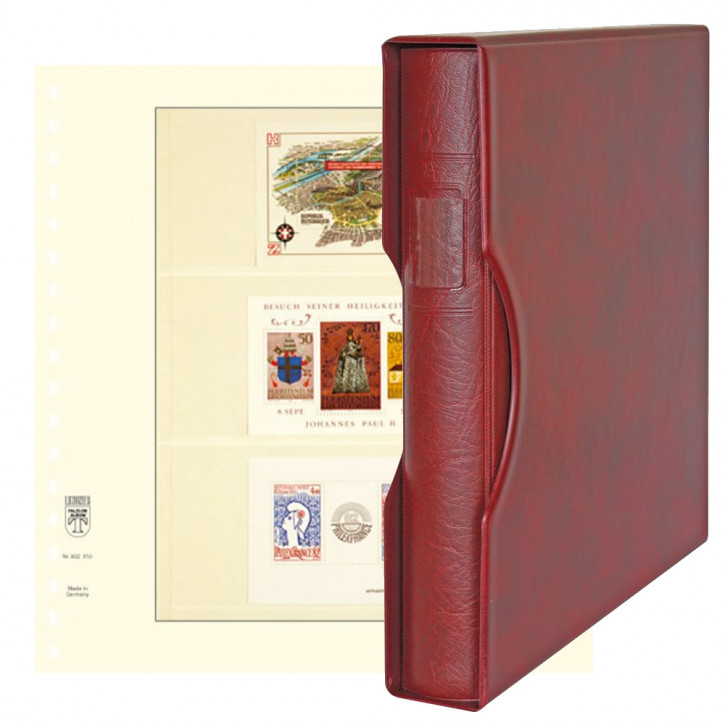 Lindner Komplettangebot: Ringbinder-Set REGULAR (1124) in Weinrot inkl. 2x 10er-Packungen T-Blanko-Blätter 3 Streifen: 76/75 mm