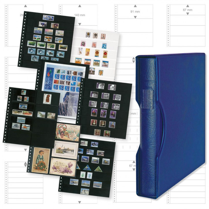 Lindner Komplettangebot: Ringbinder-Set REGULAR (1124) Blau inkl. 2 Packungen Omnia-Blätter 02P schwarz