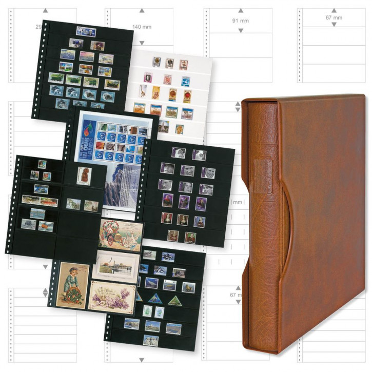 Lindner Komplettangebot: Ringbinder-Set REGULAR (1124) Hellbraun inkl. 2 Packungen Omnia-Blätter 012P weiß