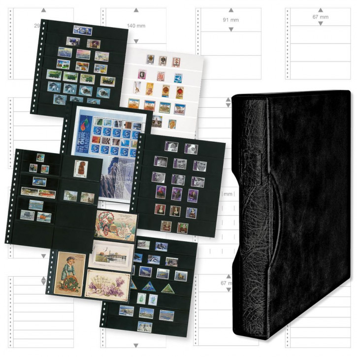 Lindner Komplettangebot: Ringbinder-Set REGULAR (1124) Schwarz inkl. 2 Packungen Omnia-Blätter 016P weiß