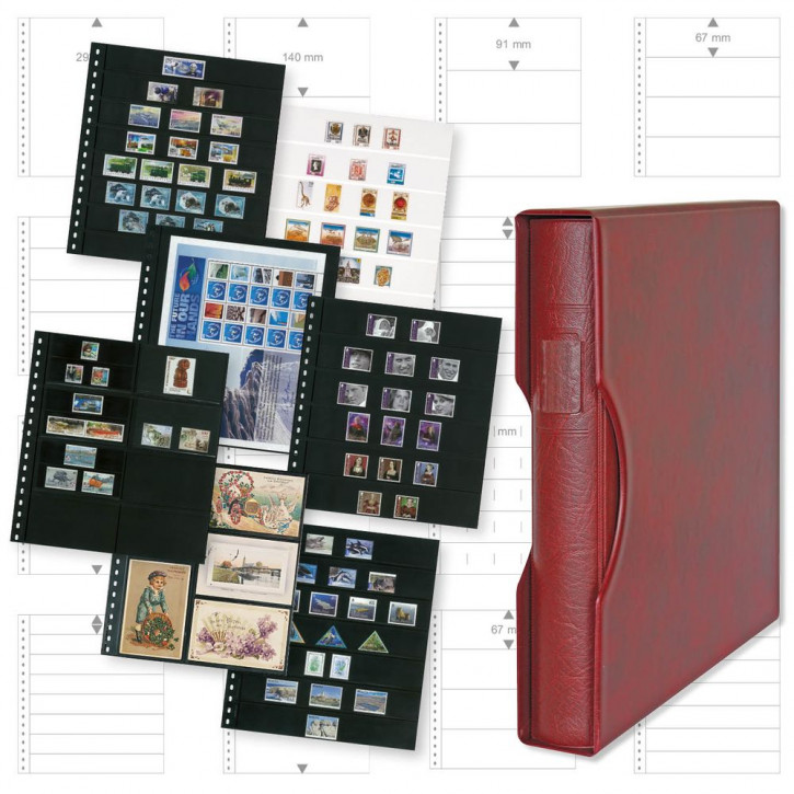 Lindner Komplettangebot: Ringbinder-Set REGULAR (1124) Weinrot inkl. 2 Packungen Omnia-Blätter 02P schwarz