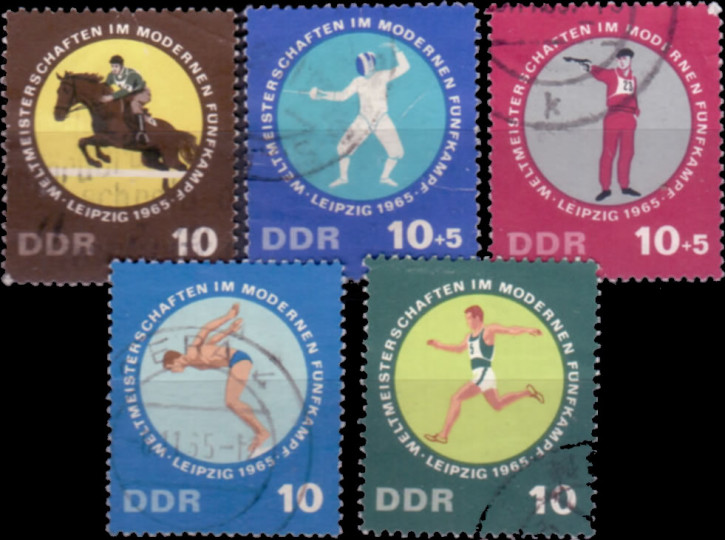 Briefmarken: DDR 1965, Mi.Nr. 1133 - 1137, WM Moderner Fünfkampf, Gestempelt
