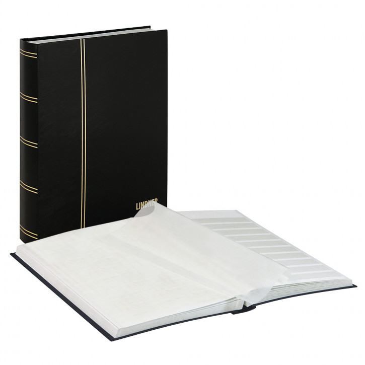 Lindner Einsteckbuch STANDARD, unwattiert, durchgehende Pergamin-Streifen, 230 x 305 mm, 48 Seiten, Schwarz