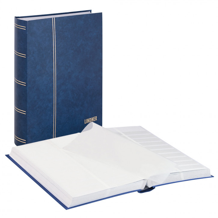 Lindner Einsteckbuch STANDARD, unwattiert, 64 weiße Seiten, geteilte Pergamin-Streifen, 230 x 305 mm, Blau