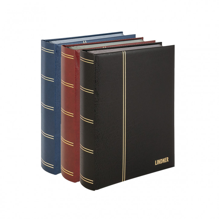 Lindner Einsteckbuch ELEGANT, wattiert, 64 schwarze Seiten, durchgehende Klarsichtfolien-Streifen, 230 x 305 mm, in 3 Farben zur Auswahl