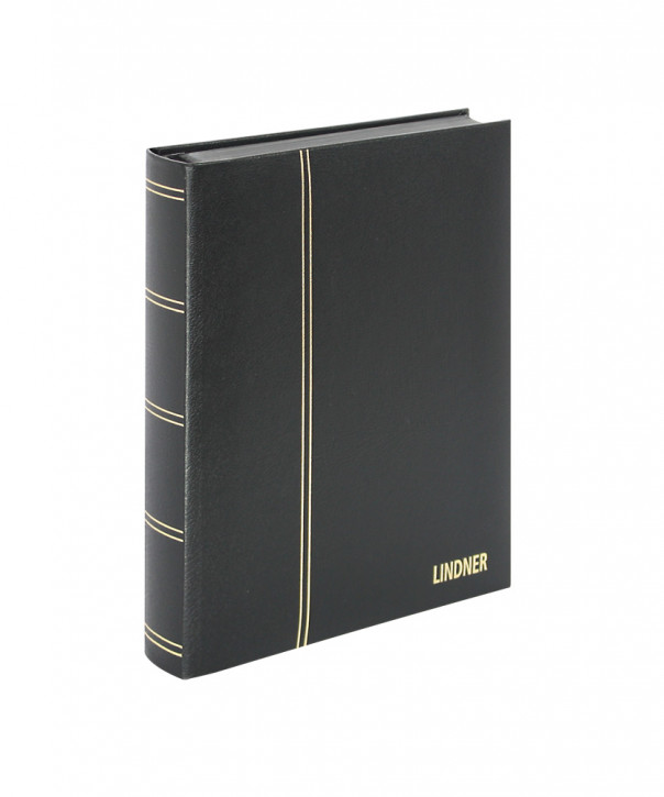 Lindner Einsteckbuch ELEGANT LEDER, schwarz, wattiert, 60 schwarze Seiten, durchgehende Klarsichtfolien-Streifen, 230 x 305 mm