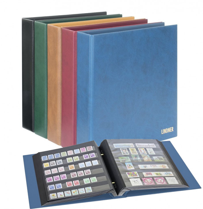 Lindner Briefmarkenalbum mit Schraubmechanik, inkl. 10 Einsteckblätter, in 4 Farben zur Auswahl