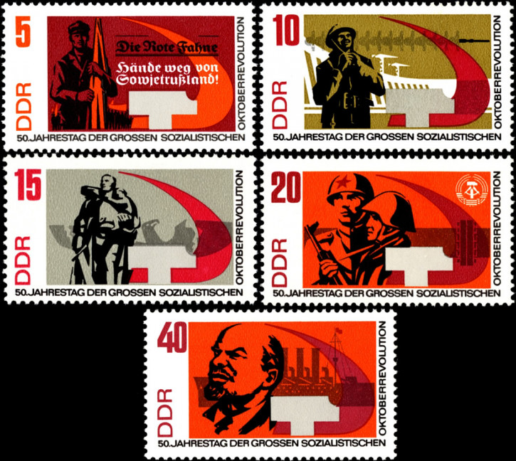 Briefmarken DDR 1967, Mi.Nr. 1312A-1316A, 50 Jahre Oktoberrevolution, Postfrisch