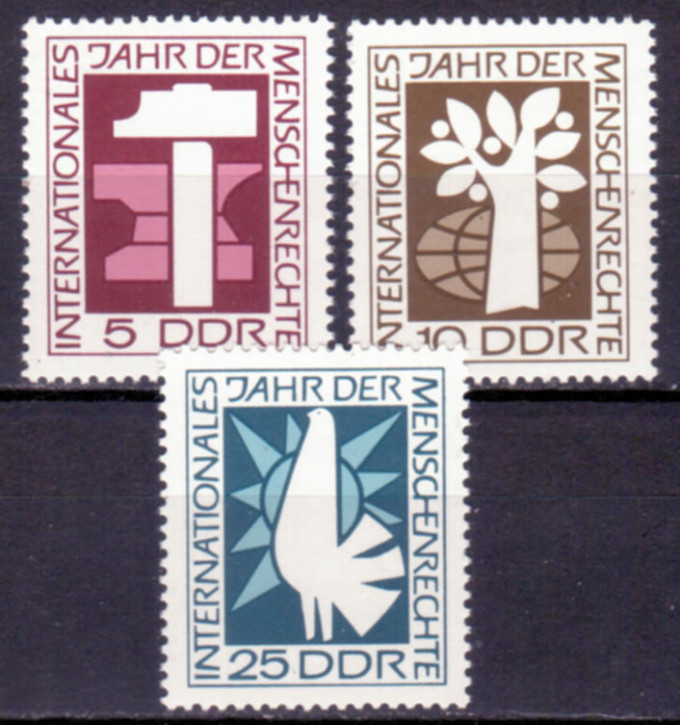 Briefmarken DDR 1968, Mi. Nr. 1368-1370, Menschenrechte. Postfrisch