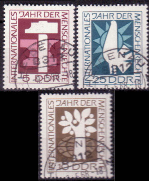 Briefmarken DDR 1968, Mi. Nr. 1368-1370, Menschenrechte. Gestempelt