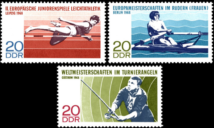 Briefmarken DDR 1968, Mi. Nr. 1372-1374 , Hochsprung, Rudern, Angeln. Postfrisch
