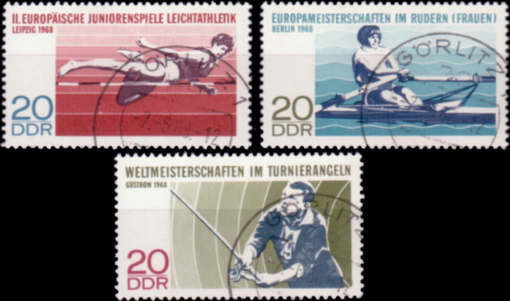 Briefmarken DDR 1968, Mi. Nr. 1372-1374 , Hochsprung, Rudern, Angeln. Gestempelt