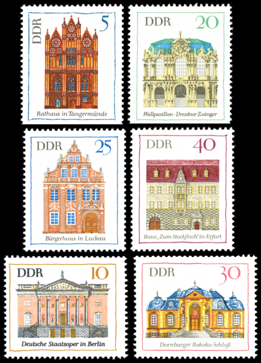 Briefmarken DDR 1969, Mi. Nr. 1434-1439, Bedeutende Bauwerke (III). Postfrisch