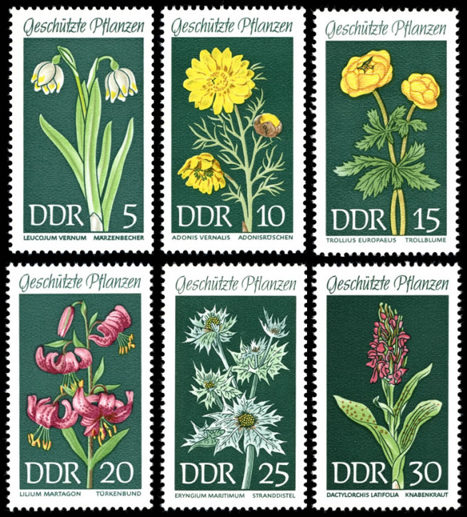 Briefmarken DDR 1969, Mi. Nr. 1456-1461, heimische Pflanzen (II). Postfrisch