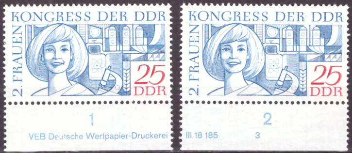 Briefmarken DDR 1969, Mi. Nr. 1475 DVR 1-2 DWD (e) mit Druckvermerk, Nationaler Frauenkongress. Postfrisch