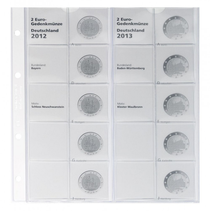 Lindner Vordruckblatt karat 2 Euro-Gedenkmünze "DEUTSCHE BUNDESLÄNDER": 2012/2013, Bayern/Baden-Württemberg