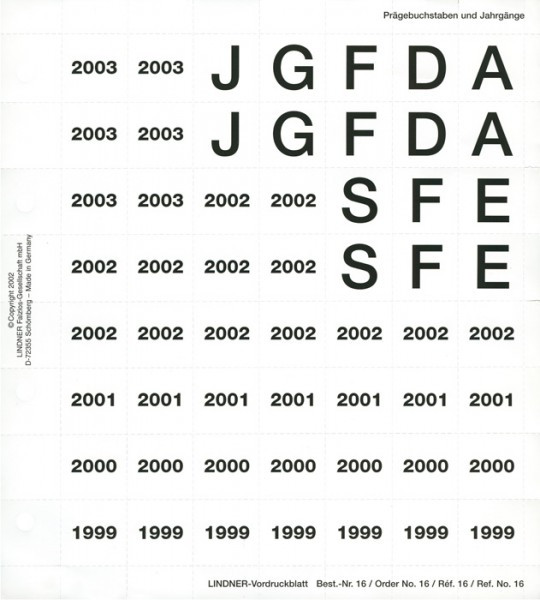 Lindner Perforiertes Vordruckblatt 1999-2003