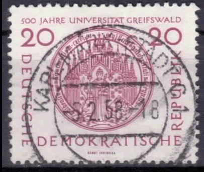 Briefmarken: DDR 1956, Mi.Nr. 543, Universität Greifswald. Gestempelt